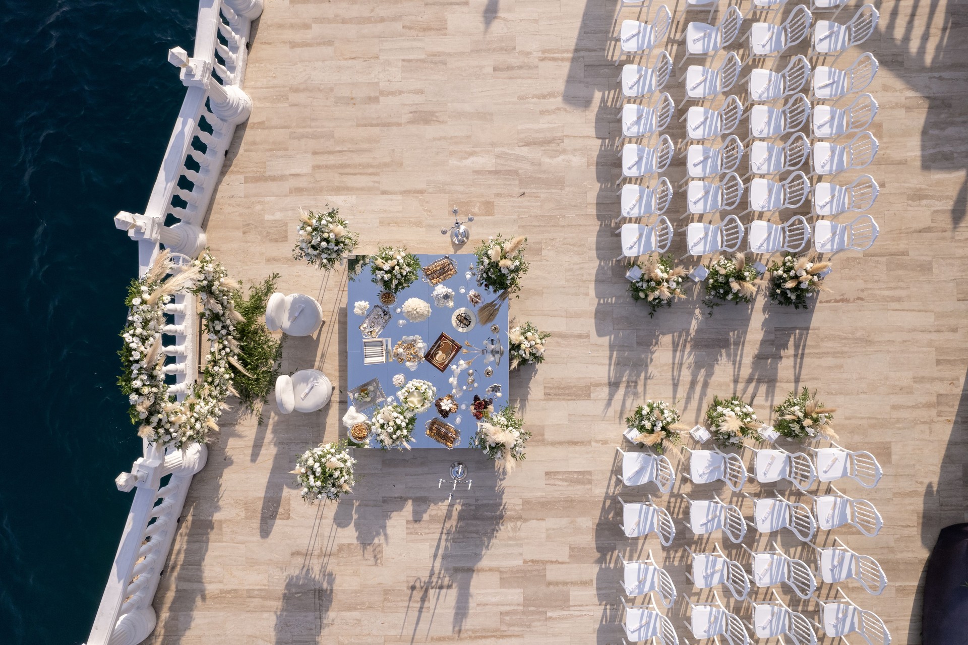 Aerial view of the wedding table set according to Persian customs